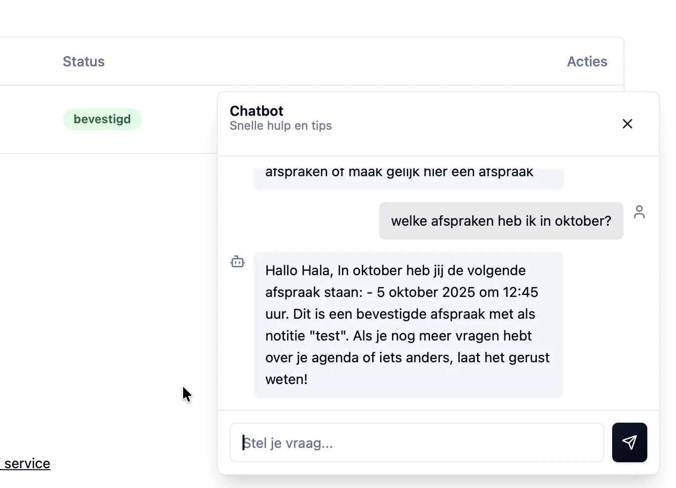 Chatbot screenshot